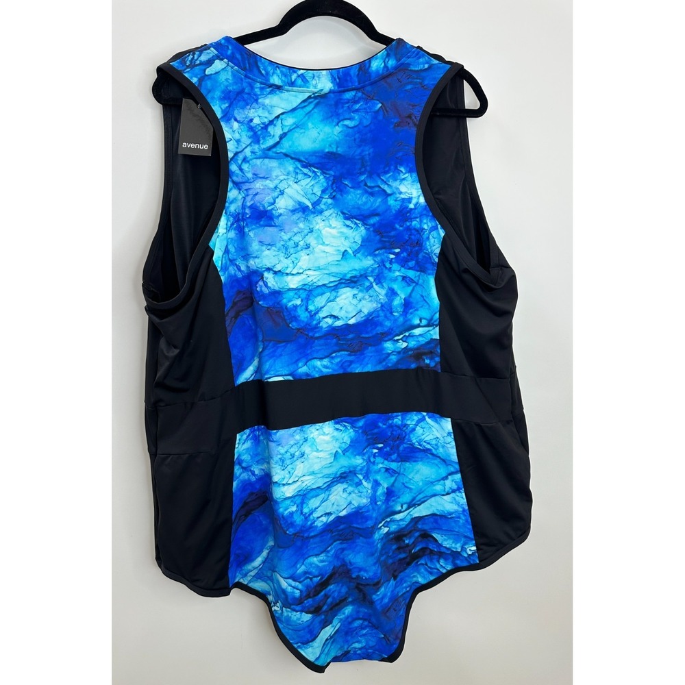 NWT Avenue One Piece Swimsuit Blue Marble Print Zip Front High Neck Plus Size 5X - Picture 8 of 11